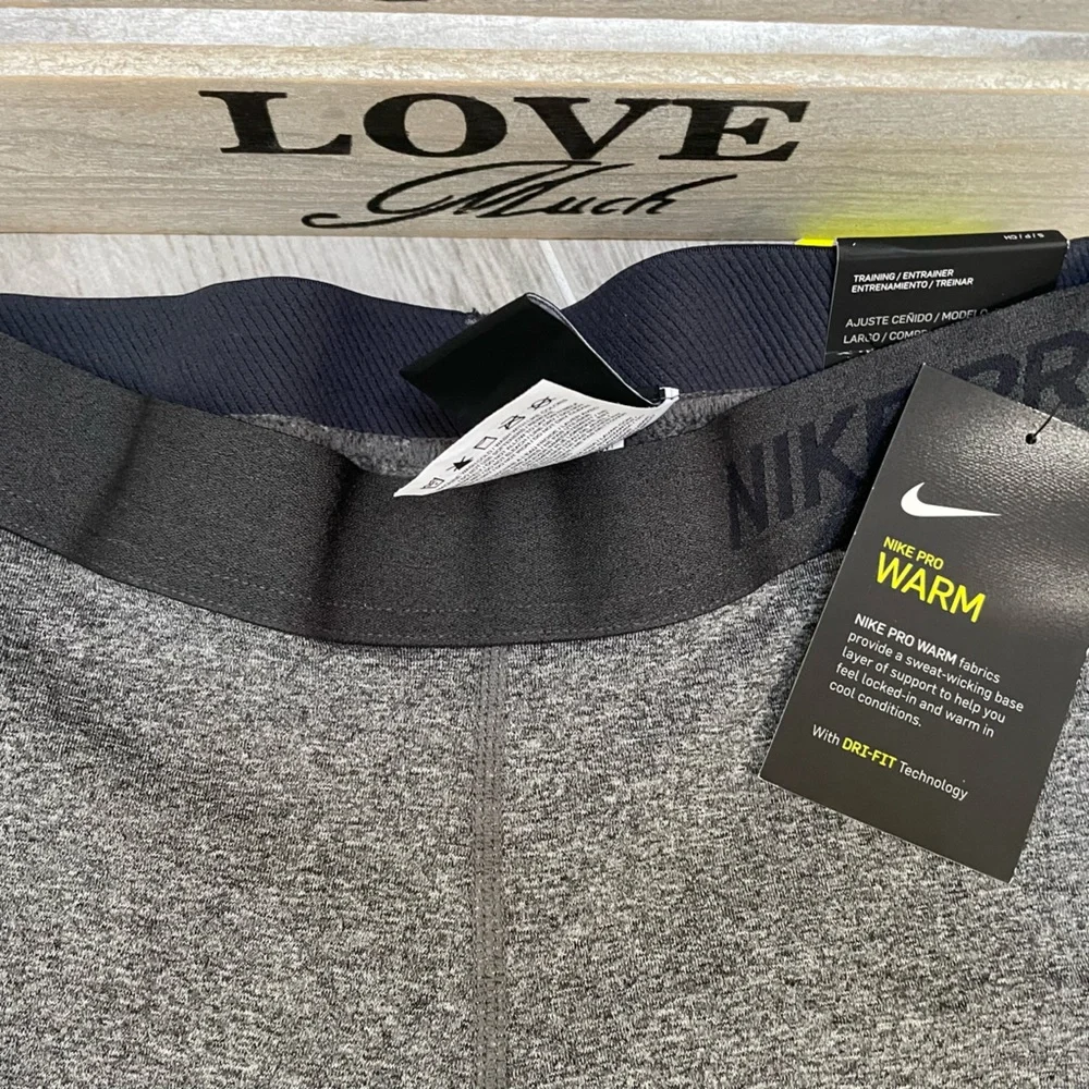 Nike Pro Warm Womens Small Gray Heather Dri FIT Training Tights Leggings NWT